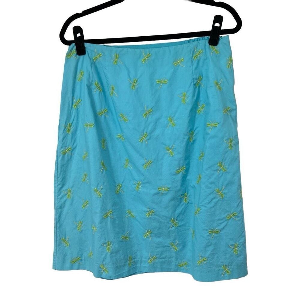 Vintage Talbots Turquoise Green Palm Trees 100% Cotton Skirt‎ Sz 12W Women’s
